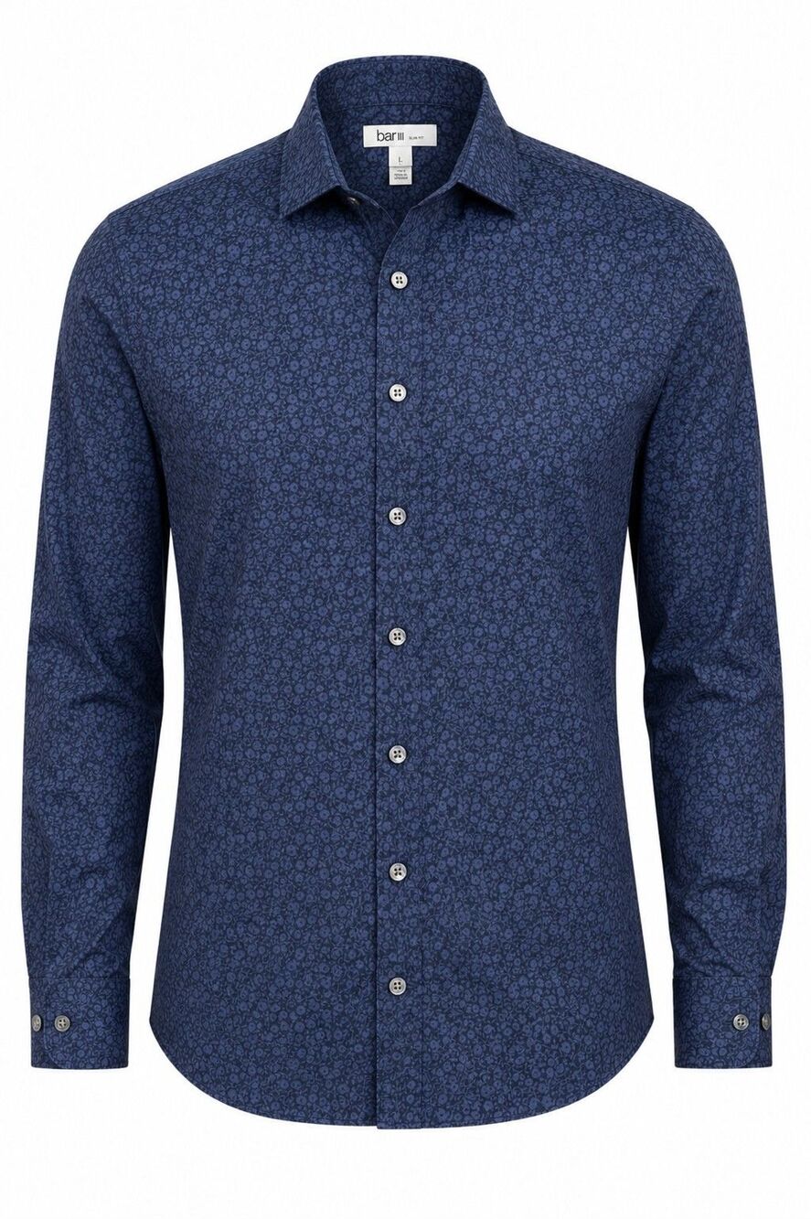 100% Organic Cotton Slim Fit Stretch Button-Up Shirt Bar III Men's Size L